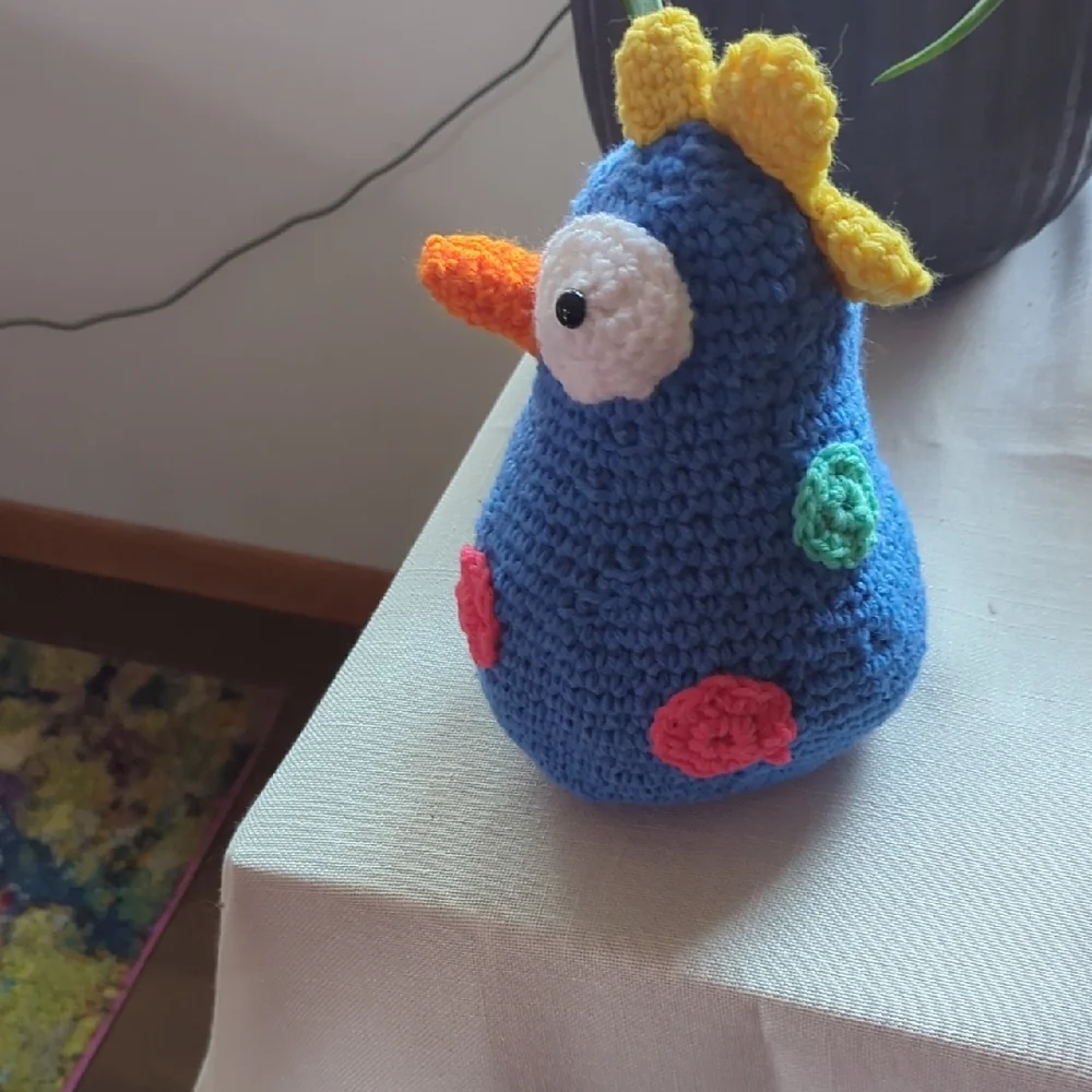Handmade Blue Crochet Small Pet Toy with Colorful Accents